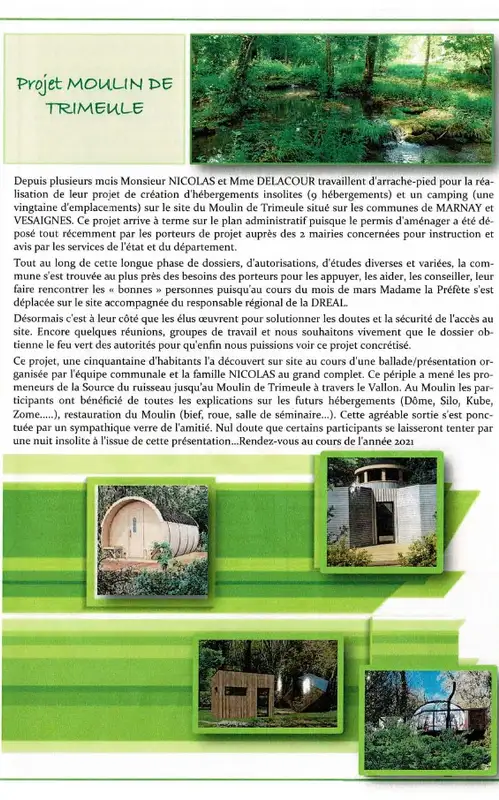 Gazette Haut-Marnaise locale sur les hébergements insolites du Moulin de Trimeule